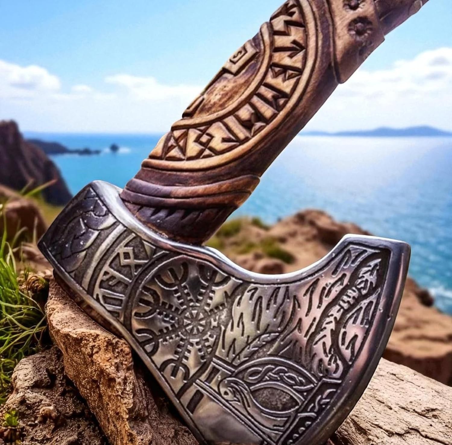 WIZCRAFTS 18-Inch Viking Tomahawk Carbon Steel Axe with Durable Rosewood Handle