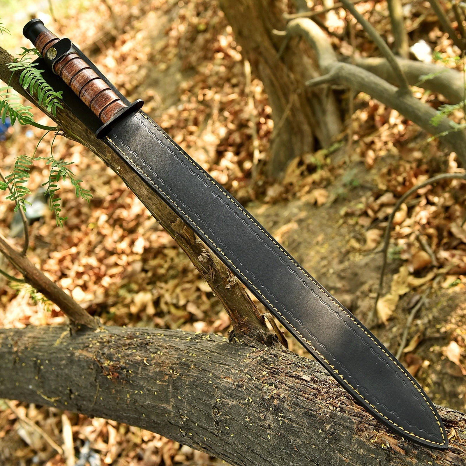 US 1942 Double-Edge Combat Sword and Leather Sheath | Overall Handmade Knives