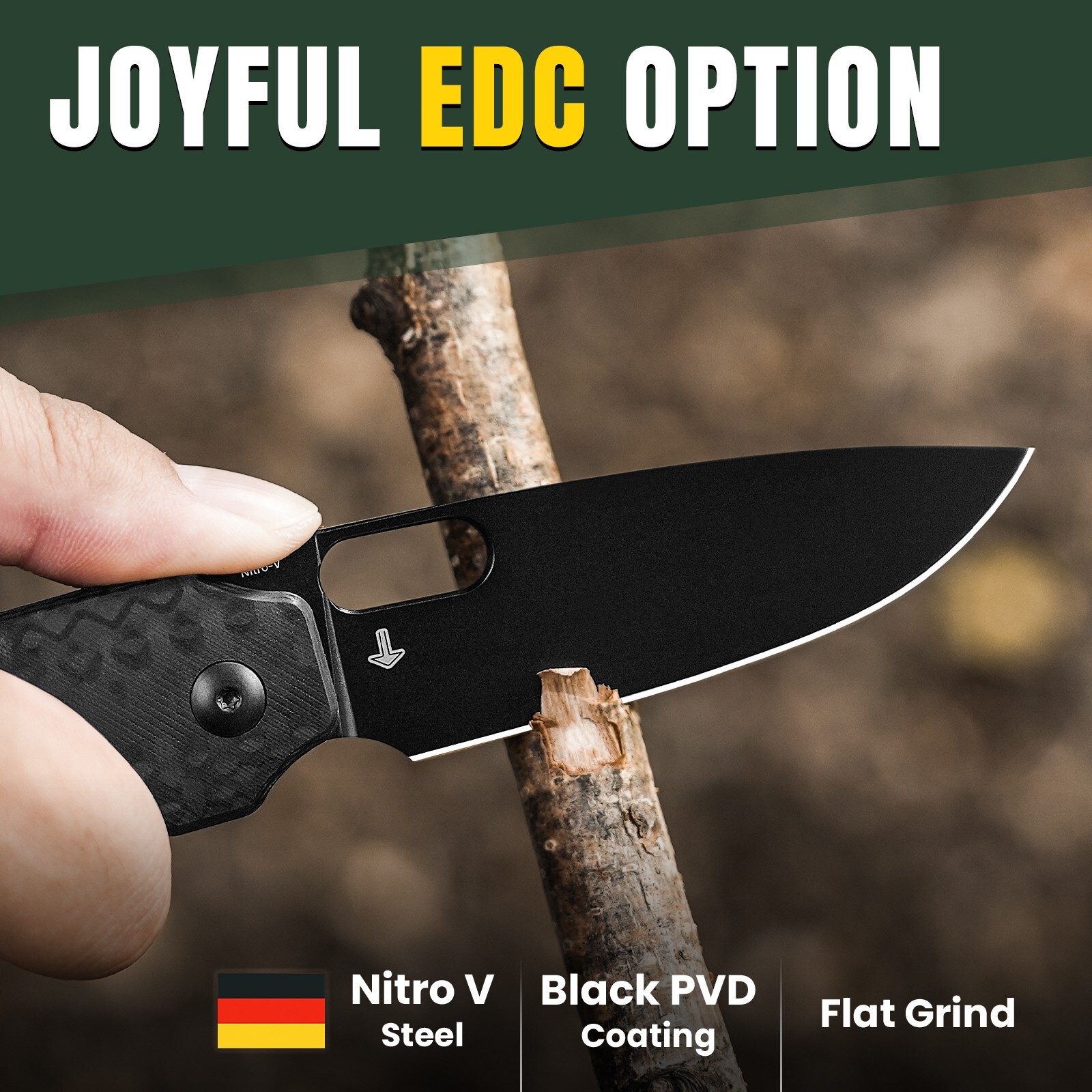 Kizer Varatas Drop Point Folding Knife Nitro-V Blade Black G10 Handle V3637A1