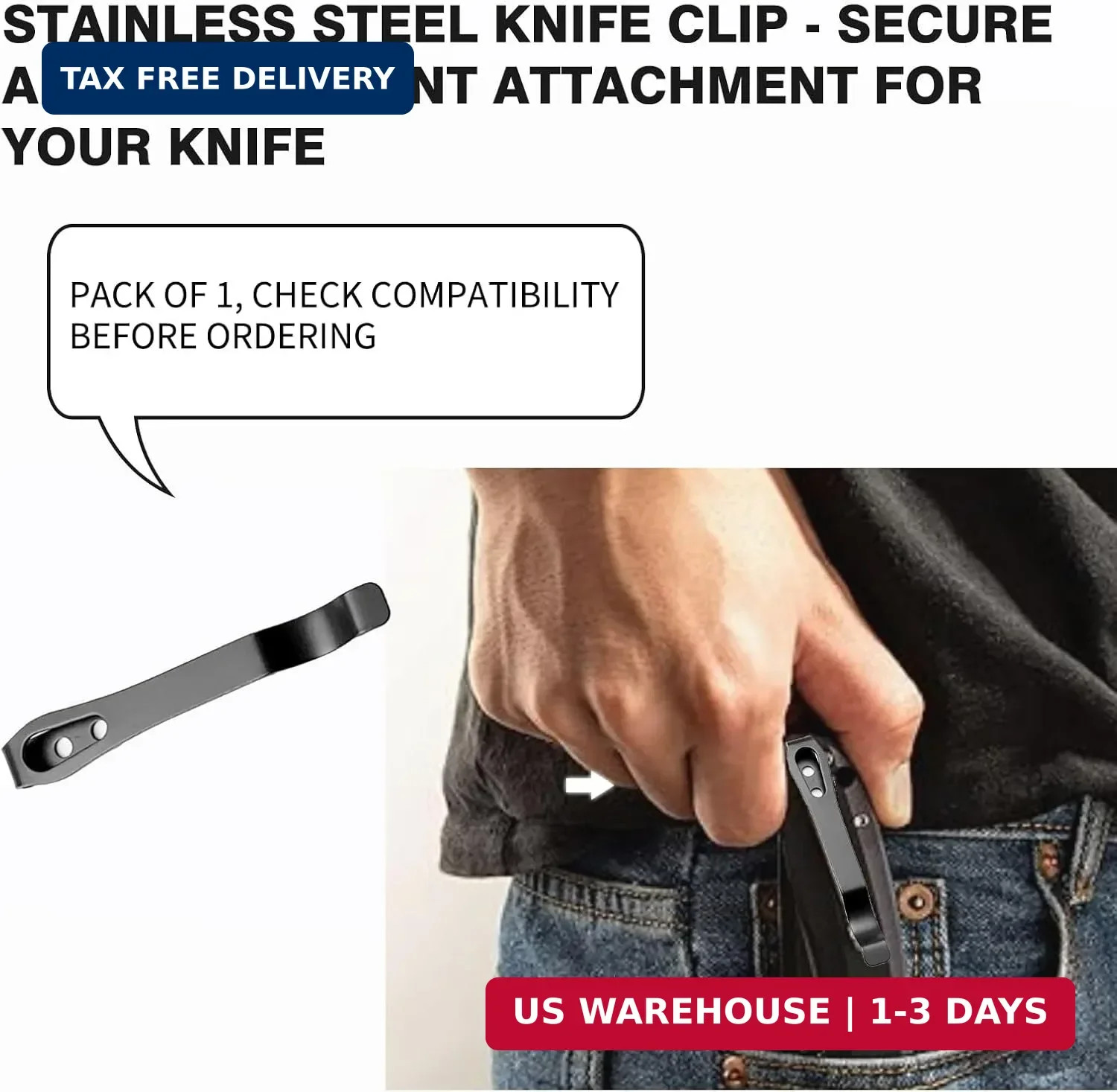 2 Pack Knife Pocket Clip Deep Carry Pocket Clip Replacement for EDC Knife Recess