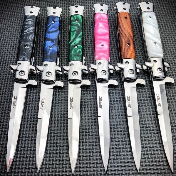 9″ Classic Italian Milano Spring Assist Open Folding Stiletto Pocket Knife Blade