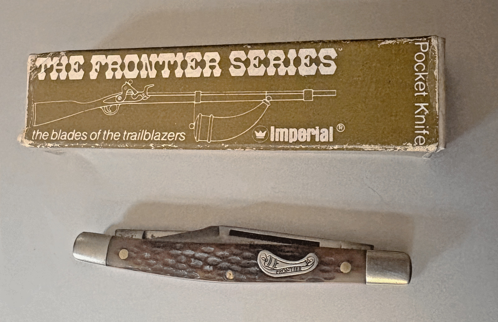 Vtg Frontier #4031 Small Stockman Pocket Knife; 1970s By Imperial USA; Orig. Box