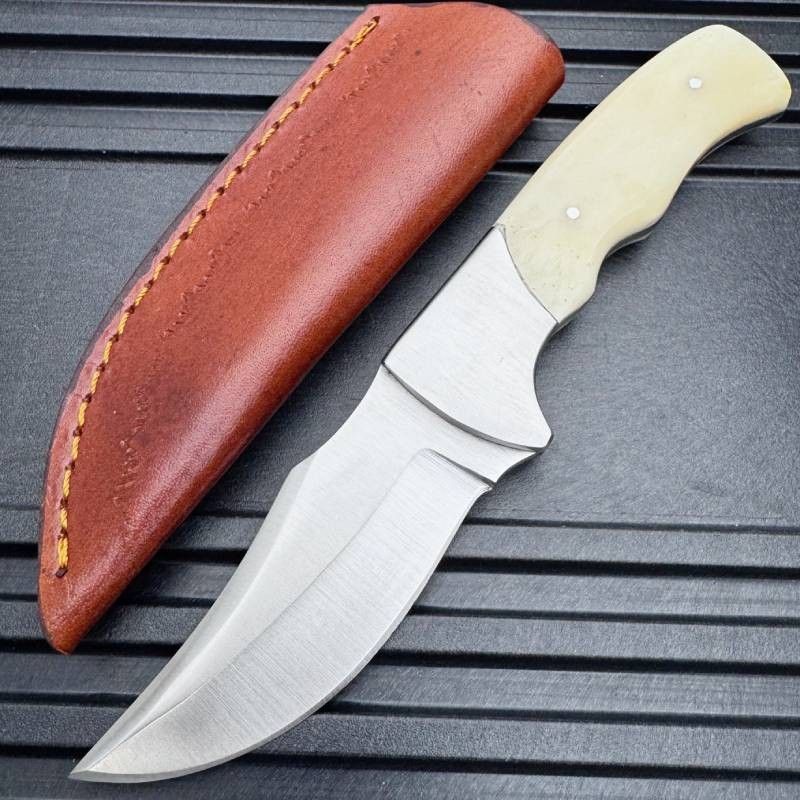 7″ Clip Point Wilderness Outdoor Fixed Blade Hunting Knife Bone Handle w Sheath