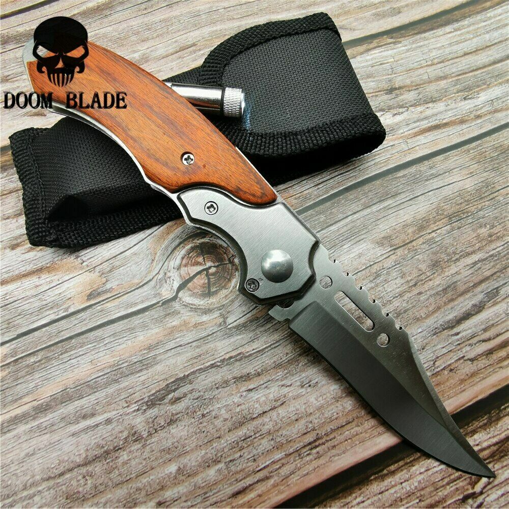 Assisted Blade Knives Pocket Tactical Folding Blade Knife Survival Hunting LED