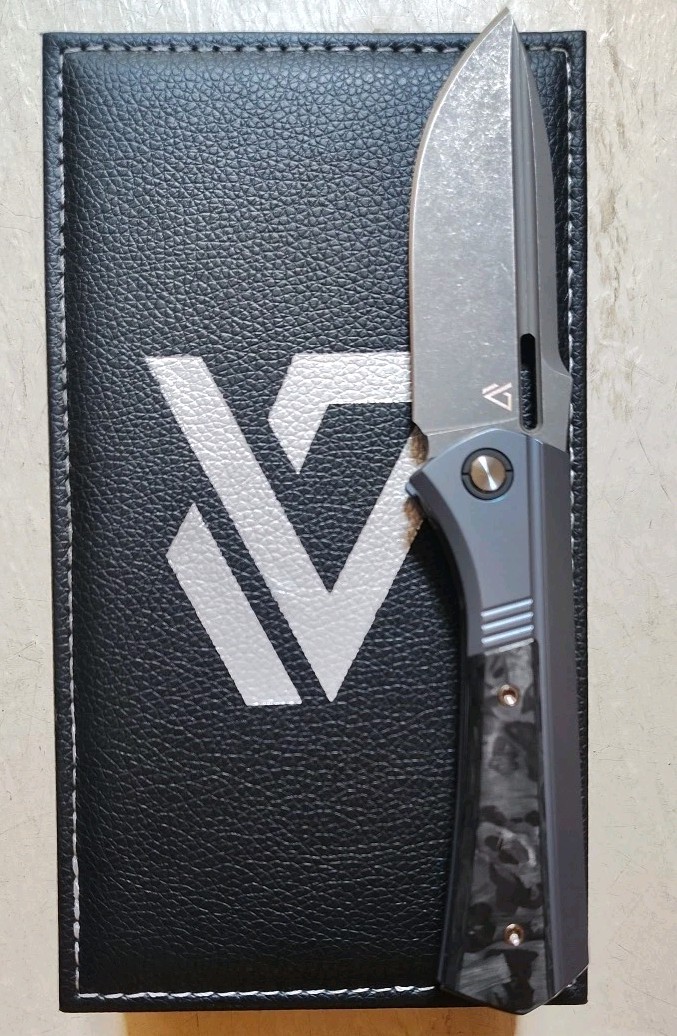New Vanguard Continuum Framelock 3.4″ M390 SW Drop Point Blue Ti & CF Handle