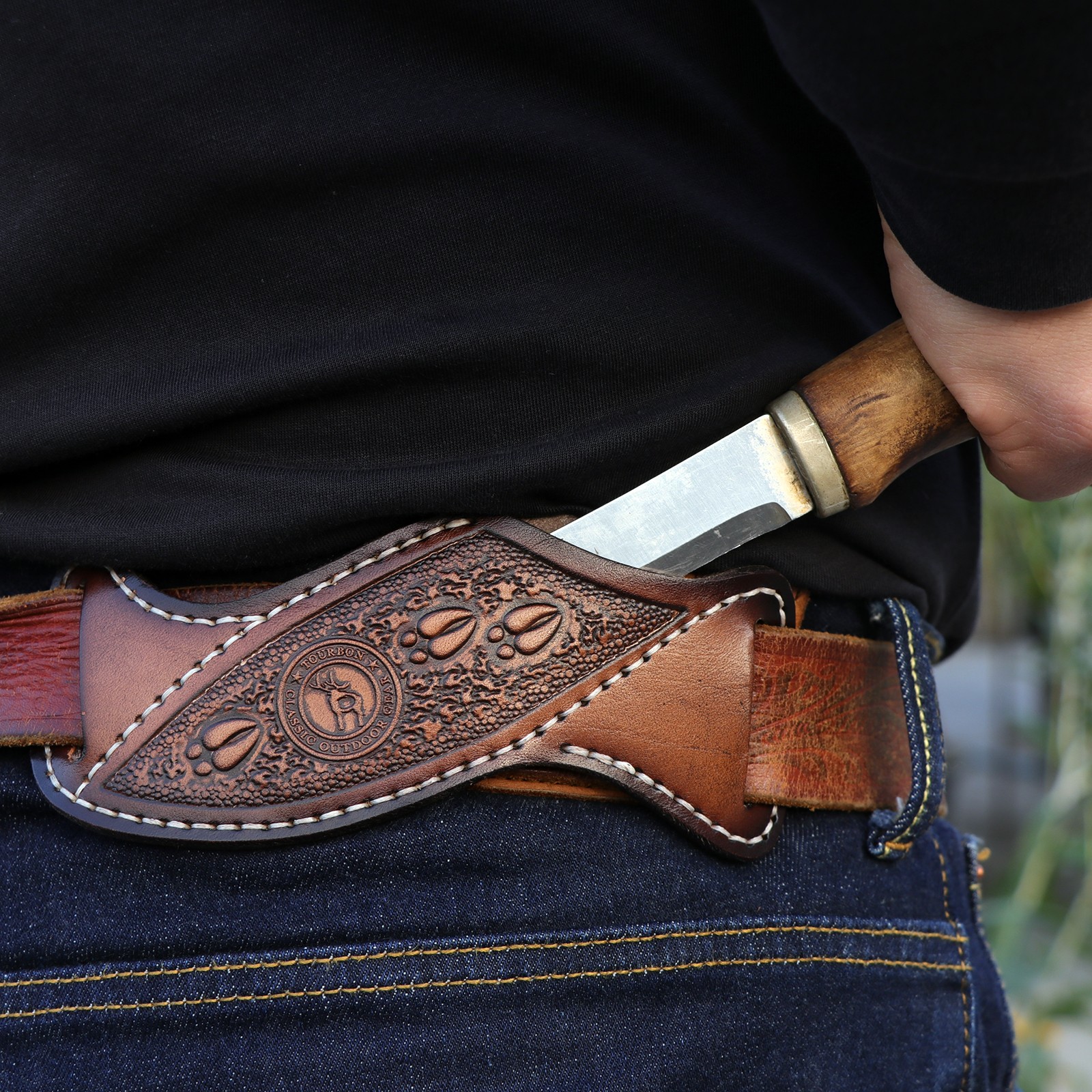TOURBON Leather Fixed Blade Knife Sheath Slanted Pancake Belt Holster Hunting US