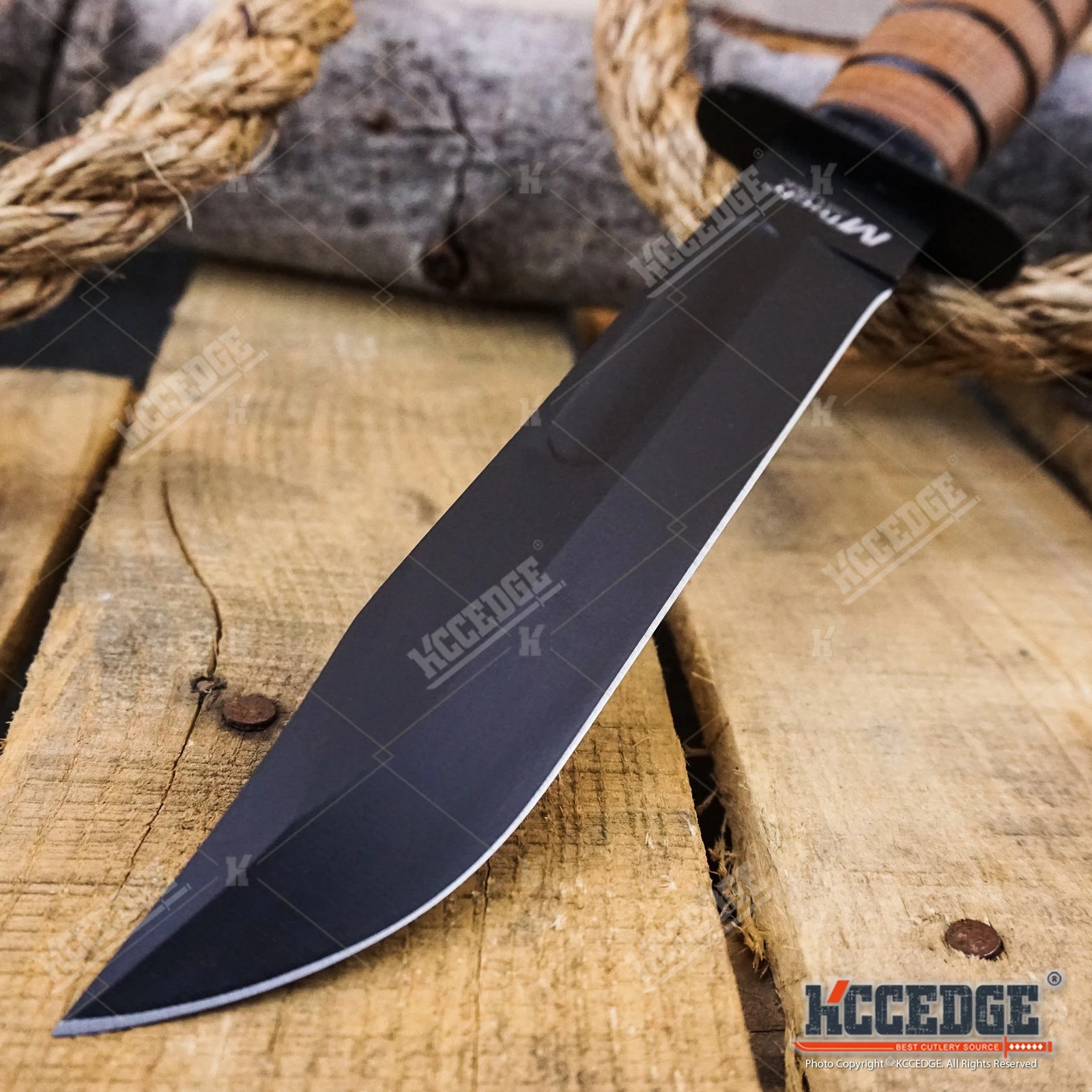 WARTECH 12″ MILITARY USMC Tactical Fixed Blade Fighting Knife Black Coated Blade