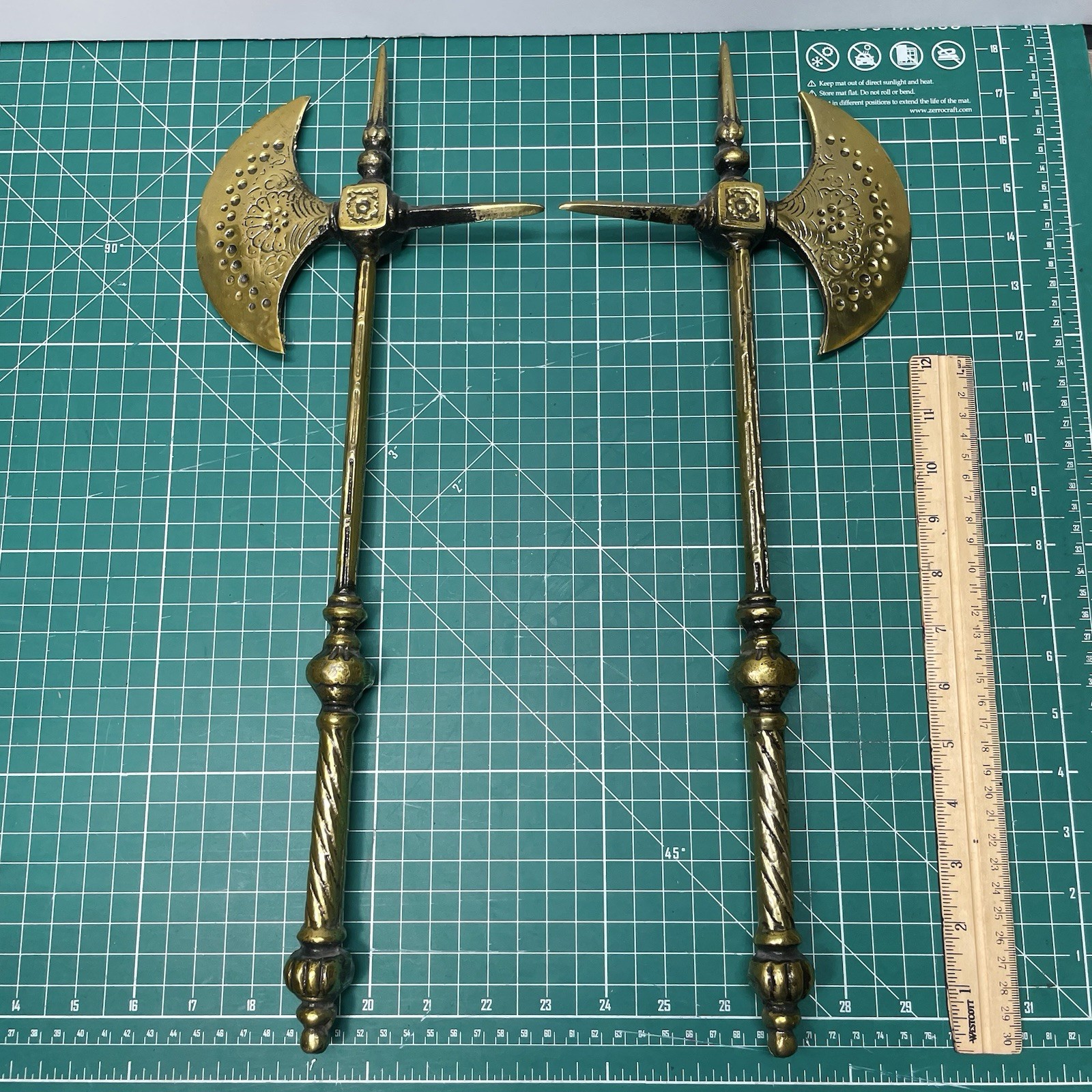 Vintage Metal Decorative Axes Pair Wall Mount Made In Japan Medieval Decor