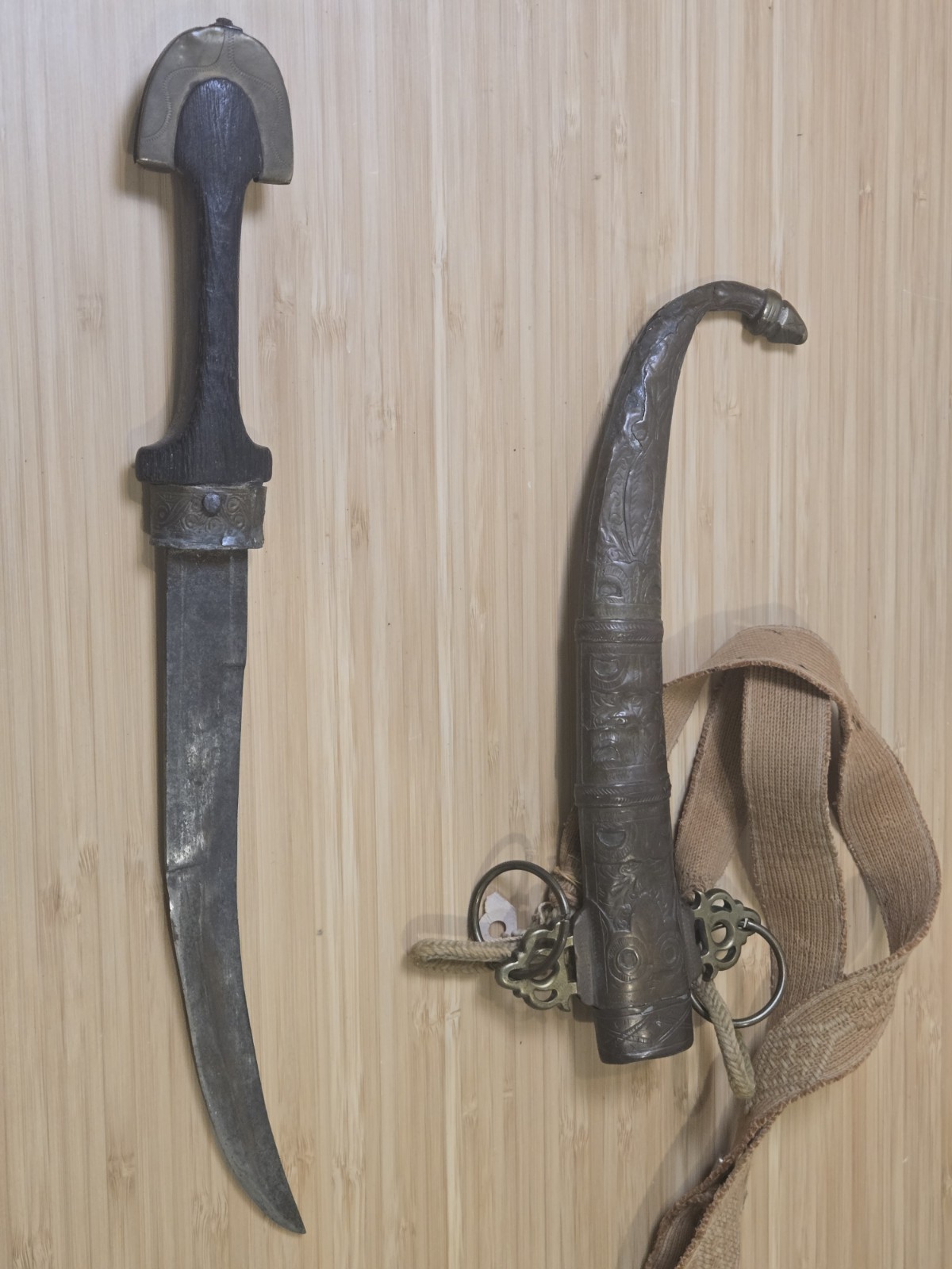 Antique Wood and Brass Dagger Knife Khanjar Islamic Middle Eastern 19th Century