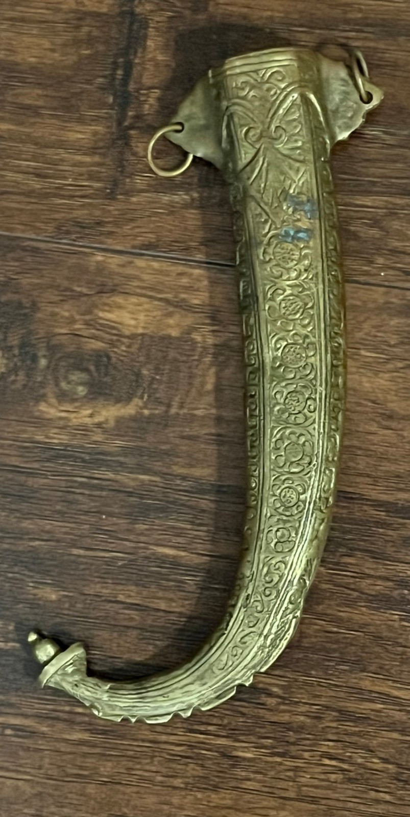 Vintage Middle Eastern Brass Dagger With Carved Sheath Letter Opener