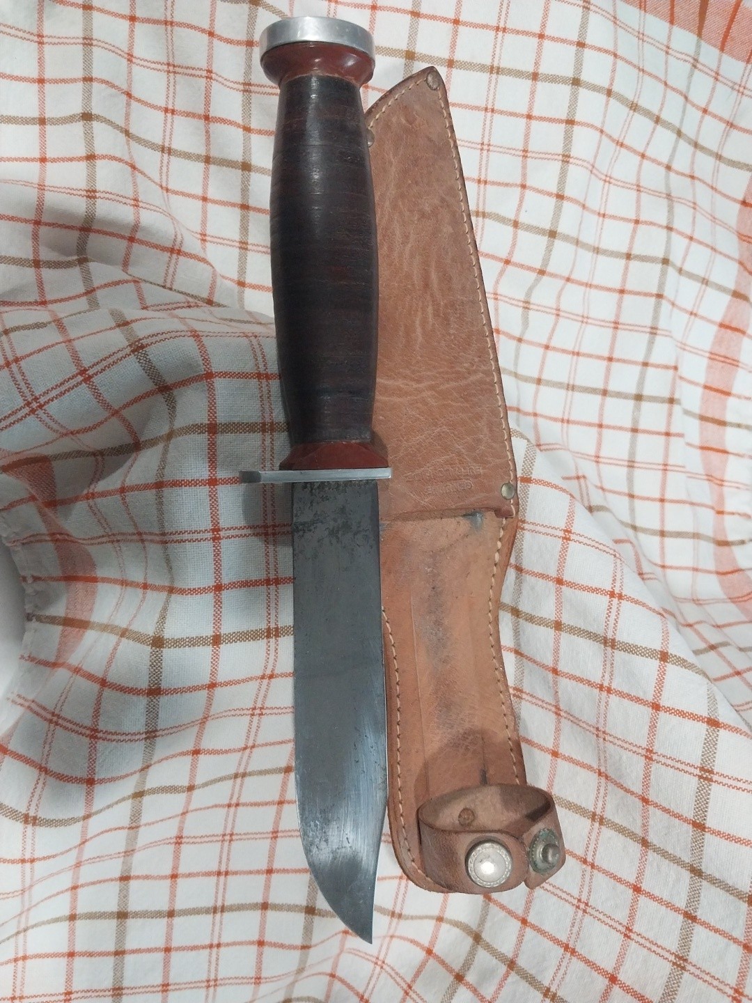 VTG IMPERIAL Providence USA Fixed Blade Knife Stacked Leather Handle B4