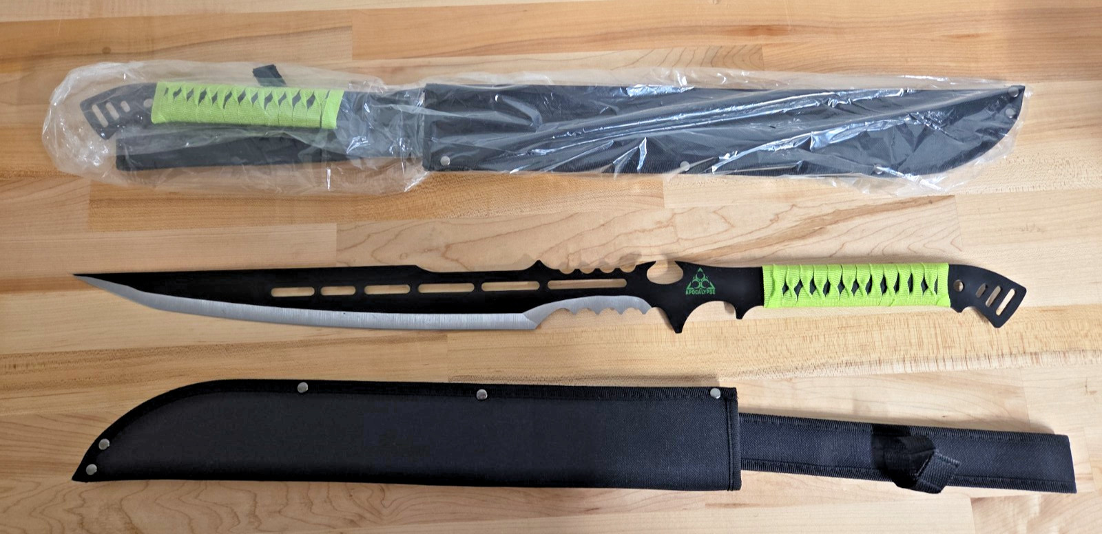 Lot Of Two 28 Inch Zombie Neon Green Swords 18 inches GREAT For Display