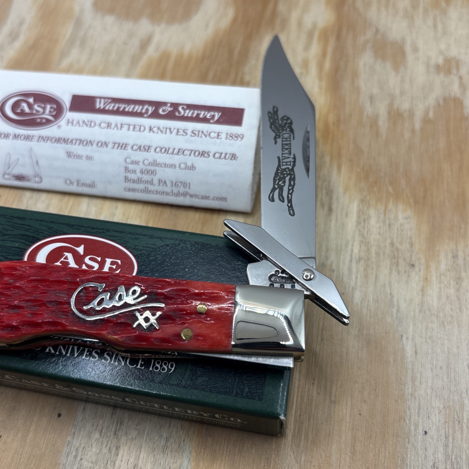 Case XX 2004 6111 1/2 Red Silver Script Cheetah Knife – Unused Excellent