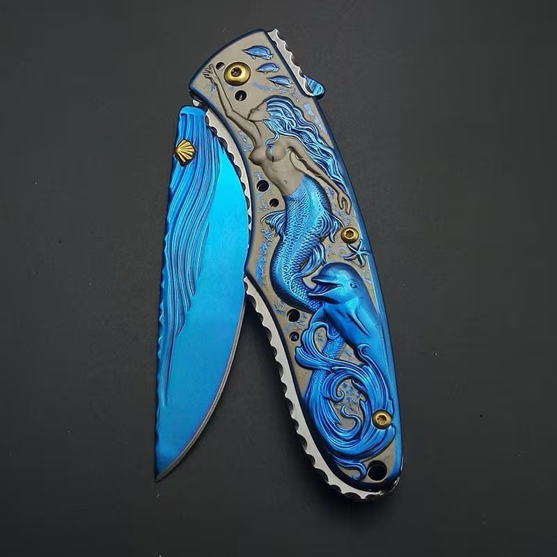 Blue Mermaid Dolphin Pocket Knife All Metal 3d Exquisite Beautiful 3d