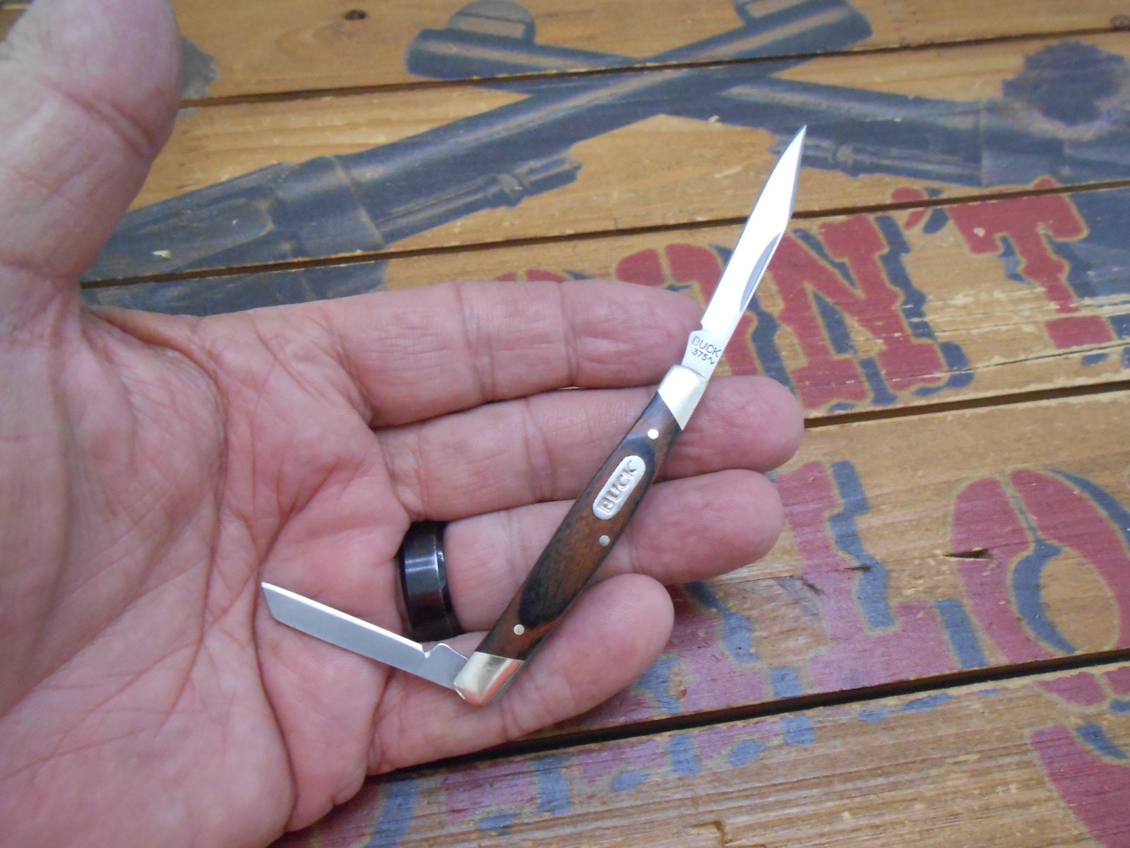 Buck Deuce 375 2 Blade Pocket Knife Wood Handle 2024