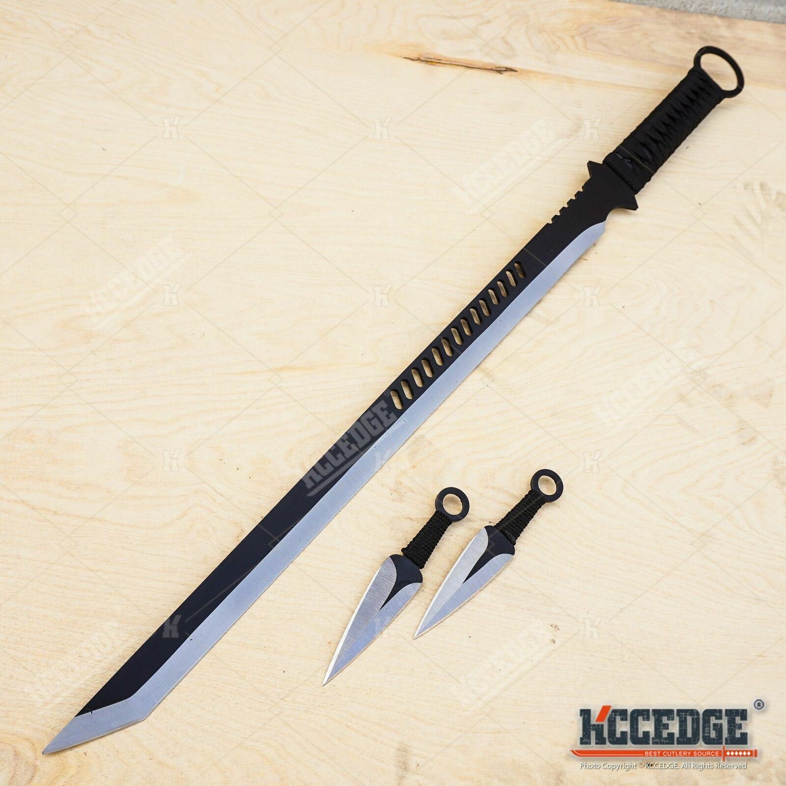27″ NINJA SWORD TANTO Machete + 2 Knife Full Tang Tactical Blade Katana