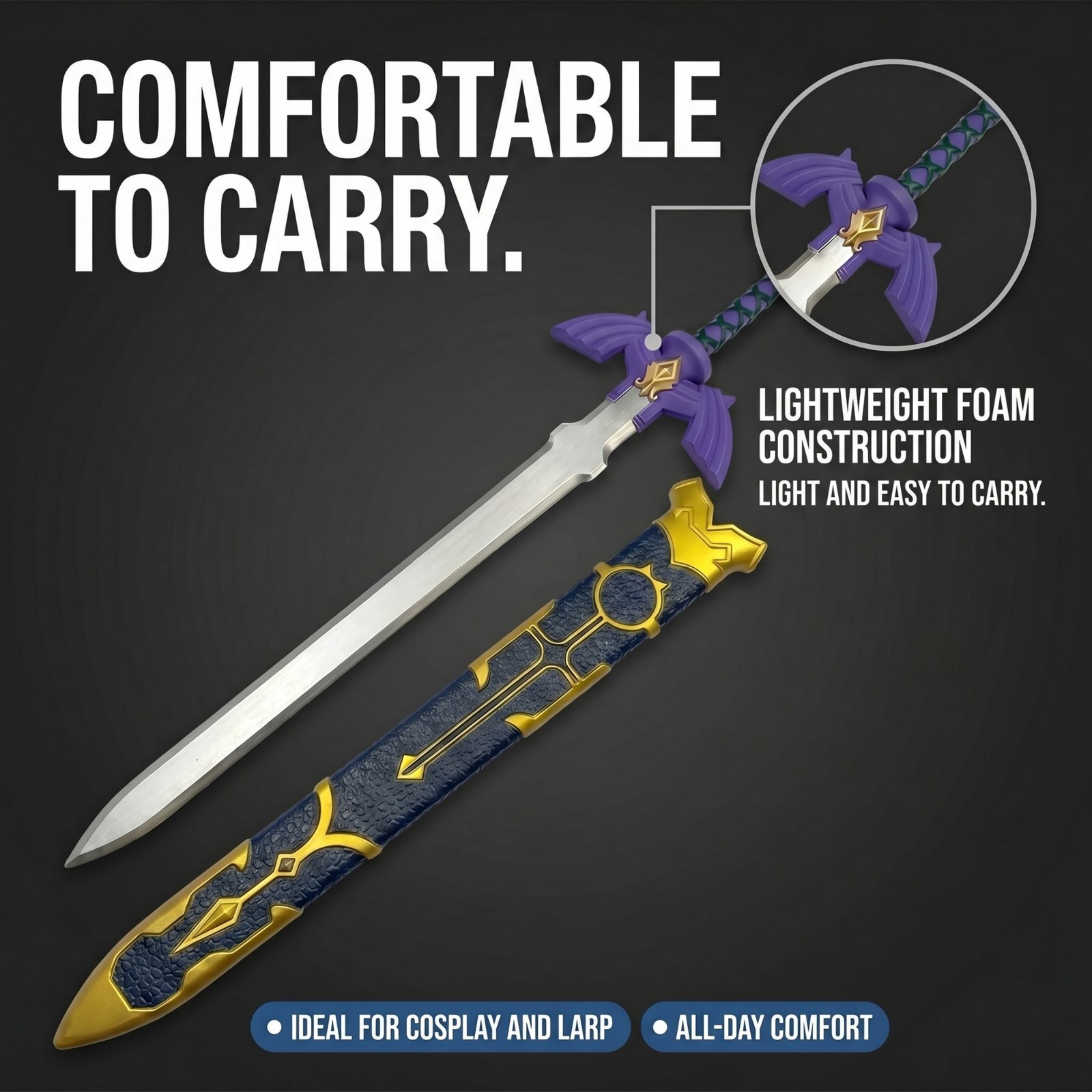 37″ Link’s Foam Master Sword with Plastic Scabbard for Cosplay