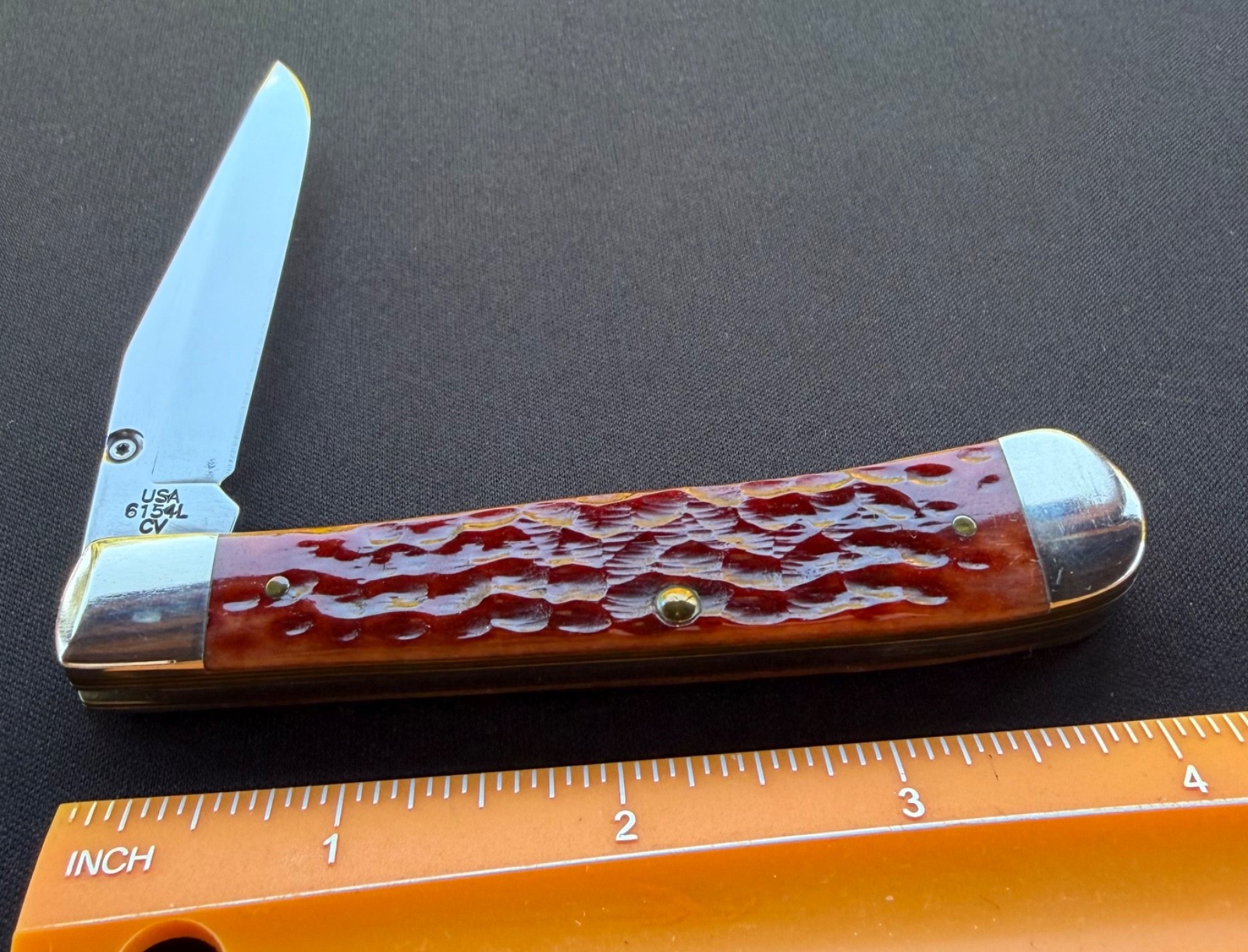 2017 Case XX USA 6154L CV Trapperlock Red Bone Linerlock Pocket Knife Used
