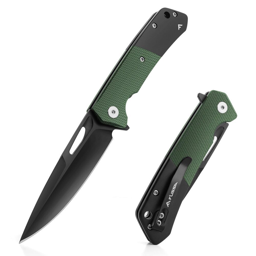FLISSA Folding Pocket Knife SANDVIK 14C28N Blade Knife with Micarta-Steel Handle