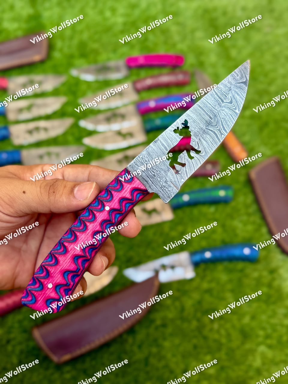 Lot of 20 Custom Handmade Damascus Steel 8″ Full Tang Skinner Hunting Knifes USA