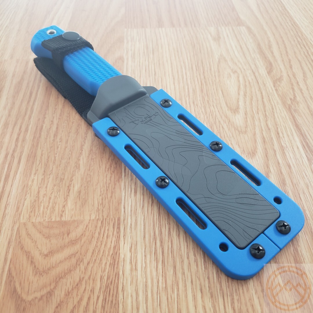 Demko Fixed Knife 5″ AUS-10A Steel Drop Point Blade Blue Checkered Rubber Handle