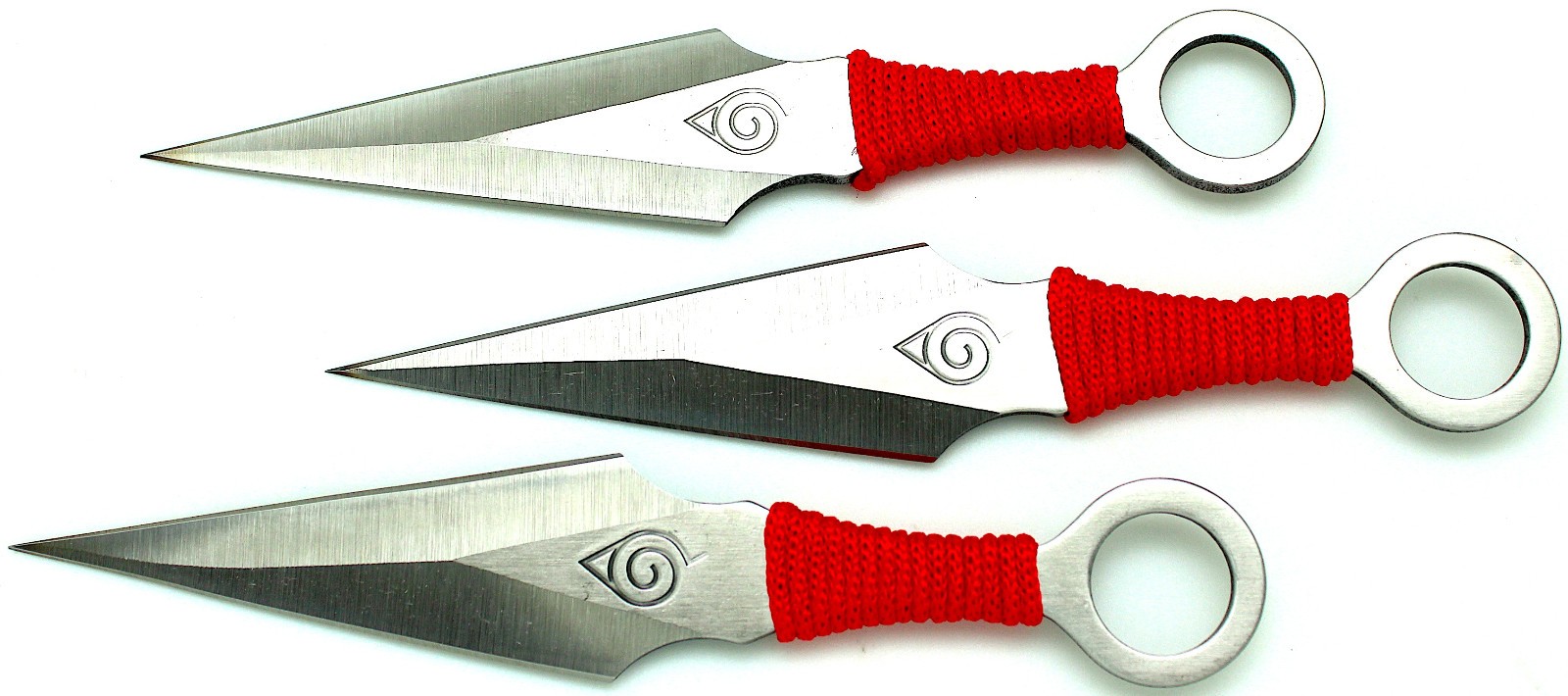 6 1/2″ NEW 3 Pc AEROBLADES Silver Red Cord KUNAI THROWING KNIVES Throw Knife Set