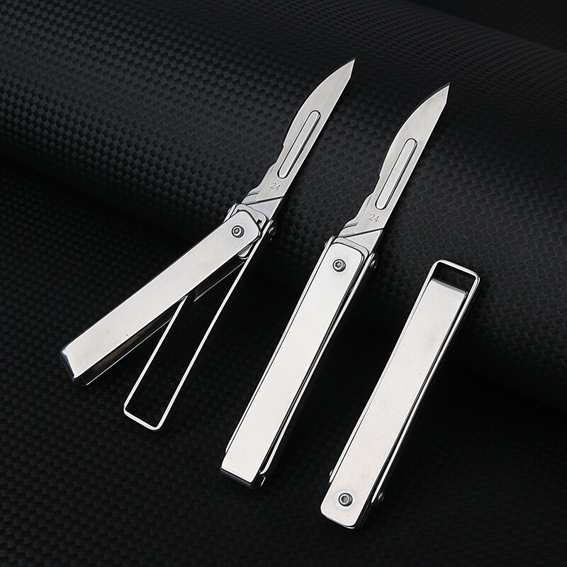 Stainless Steel Folding Blade Knife Keychain Knife with 10 Replacement Blades