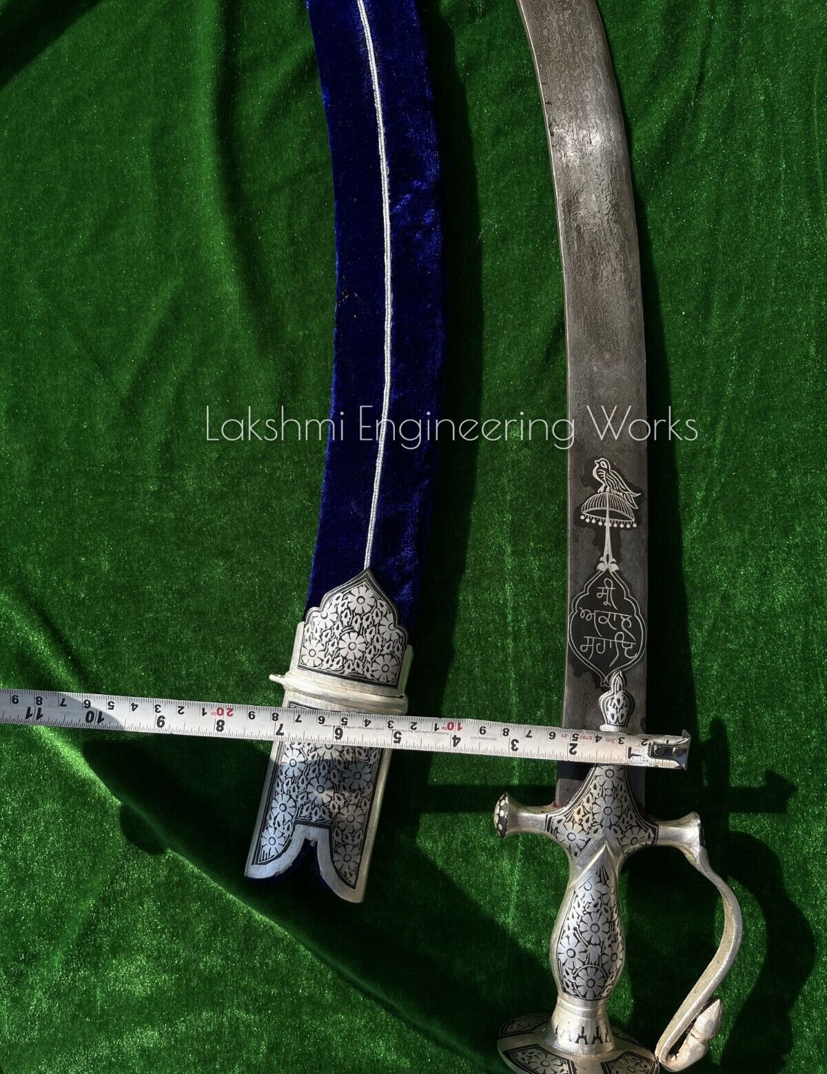 Sikh Goliya Sword Damascus Steel Blade Silver Koftgiri Velvet Scabbard I Buy Now