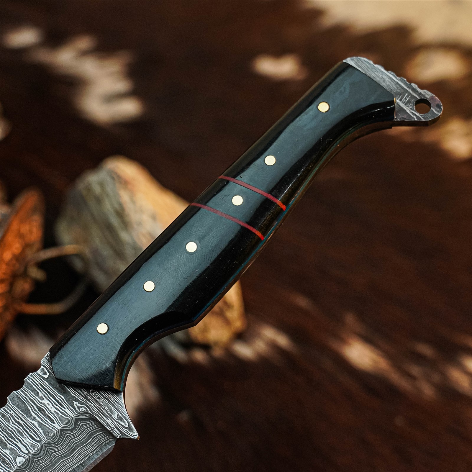 9.0″ Damascus Hunting Knife Full Tang Wood Handle Fix Blade + Sheath
