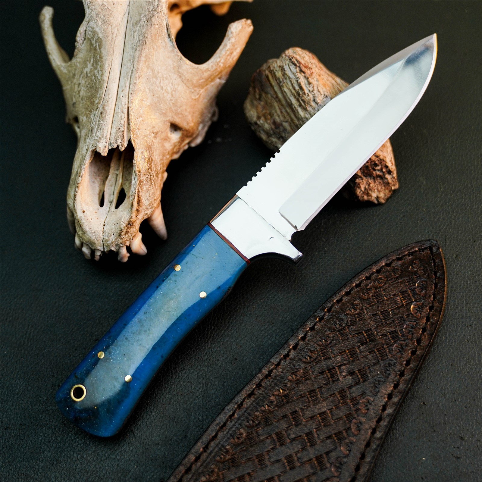 8.4″ Hunting EDC Stainless Knife Handmade Full Tang Resin Handle + Sheath