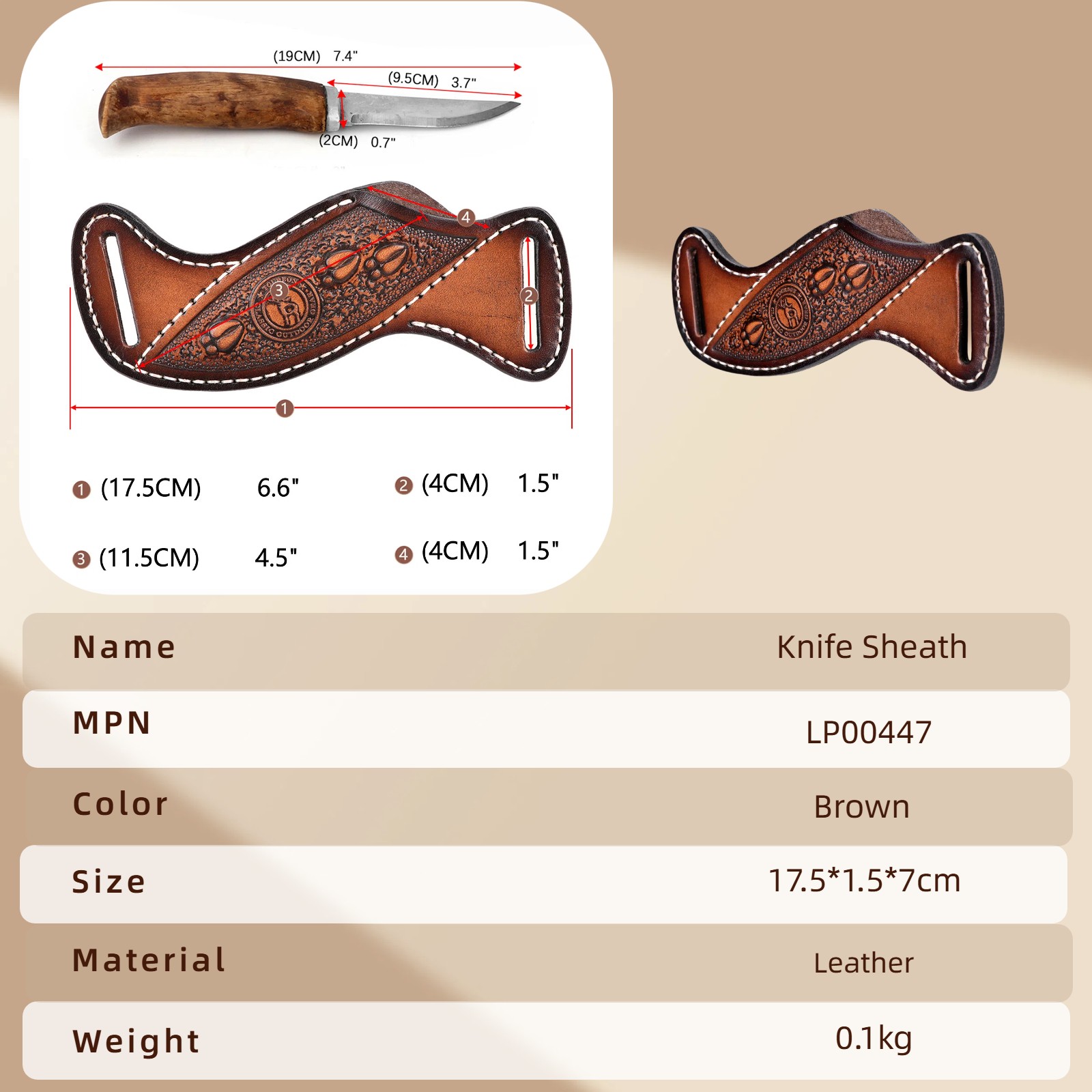 TOURBON Leather Fixed Blade Knife Sheath Slanted Pancake Belt Holster Hunting US