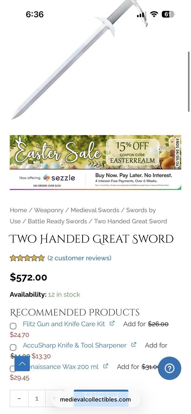 SALE! Two Handed Zweihander Great Sword By Medieval Collectables