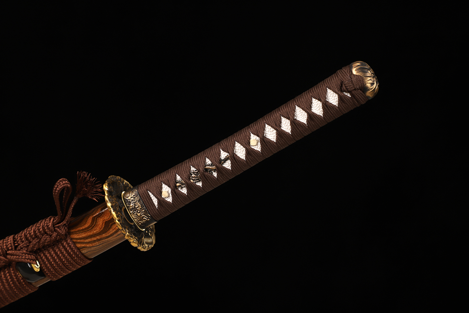 US SHIP Katana Sword Real Hamon Clay Tempered T10 Steel Razor Sharp Brass Tsuba
