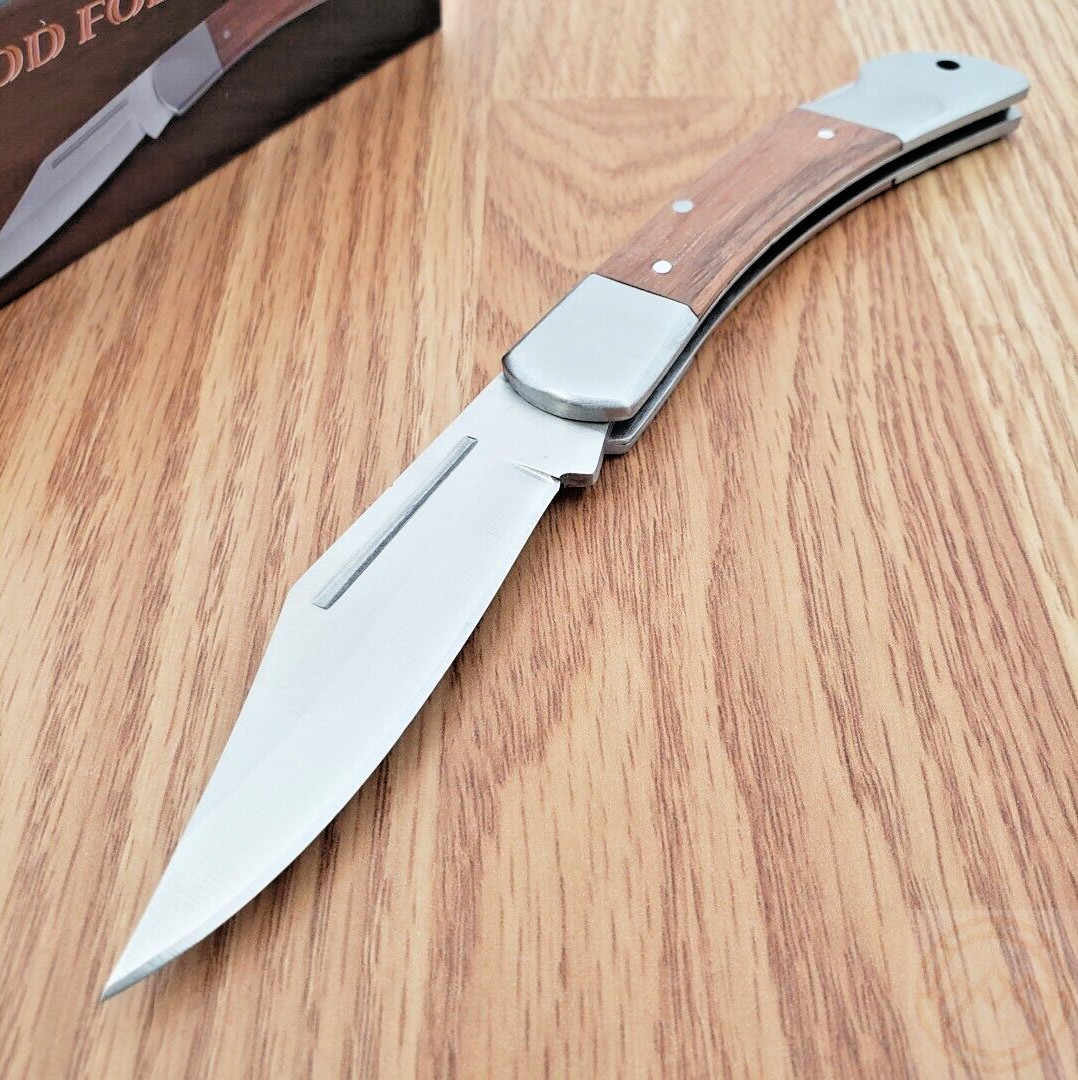 Rite Edge Lockback Folding Knife 3.25″ Stainless Steel Clip Blade Wood Handle