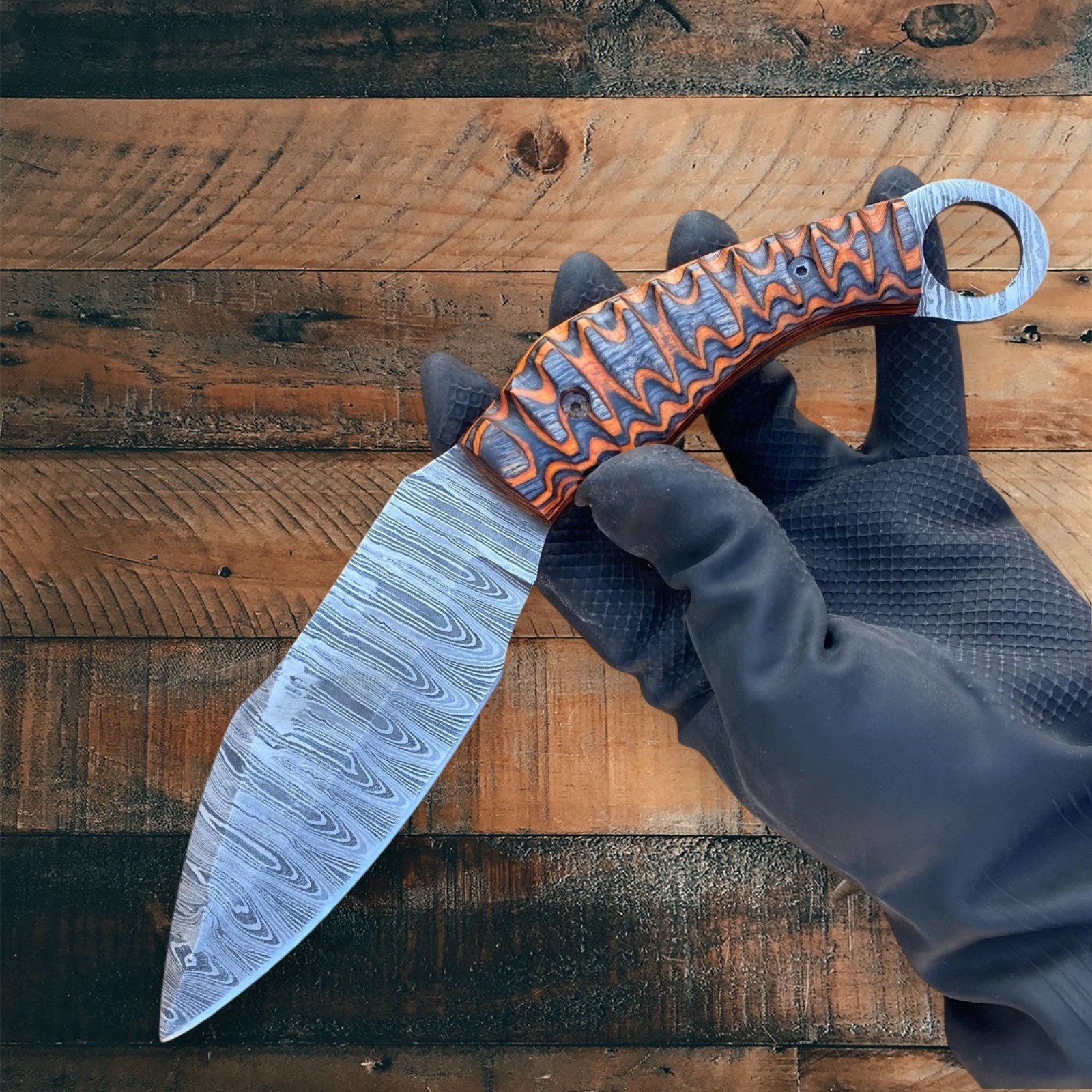Karambit Knife Damascus Steel Handmade Full Tang Fixed Blade Hunting Wood Handle