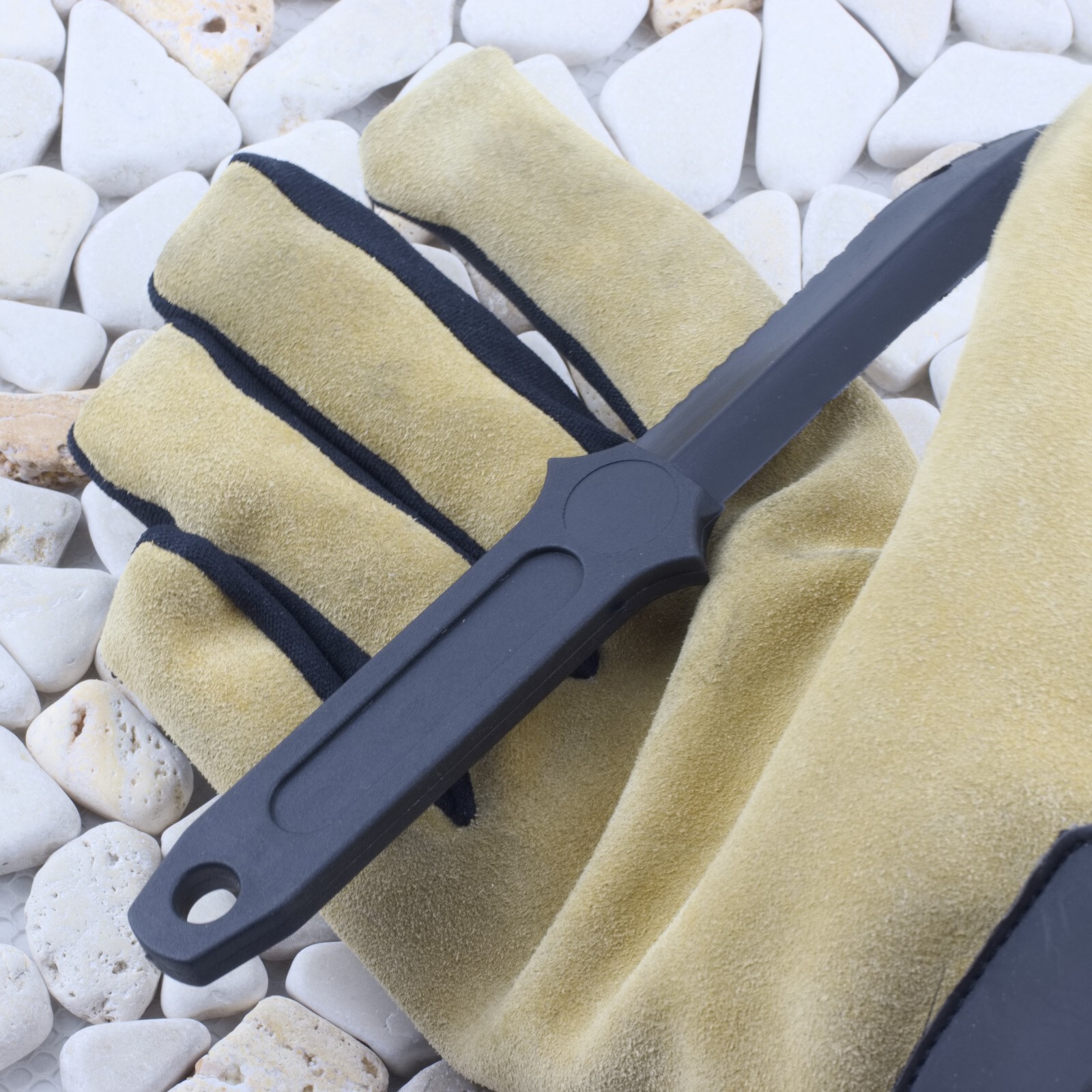 CIA Sticker Fixed Blade Knife Non Metal One Piece Construction Black Sheath