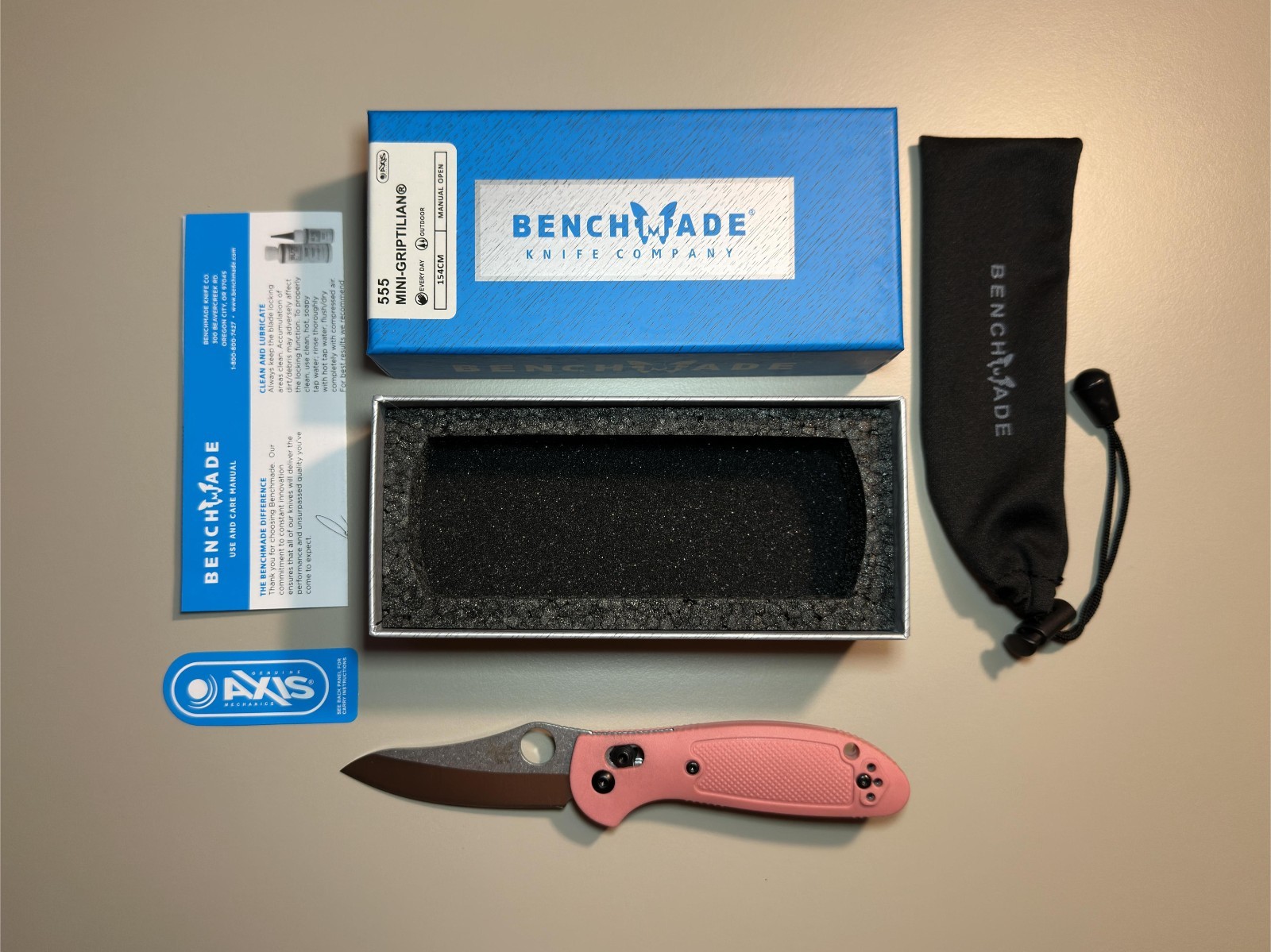 Benchmade 555 Mini Griptilian Pink Nylon Grivory Stainless Folding Knives
