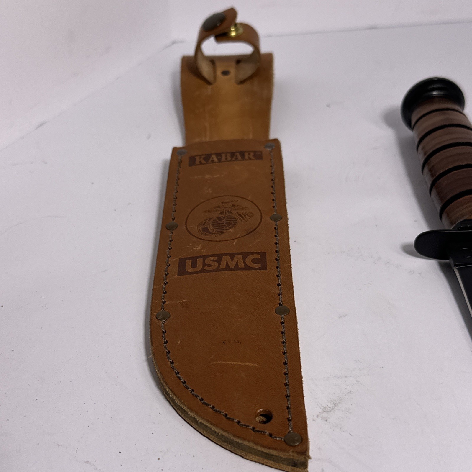 Ka-Bar USMC Fighting Utility Knife 1217 Olean NY 7” Blade Leather Sheath EXC