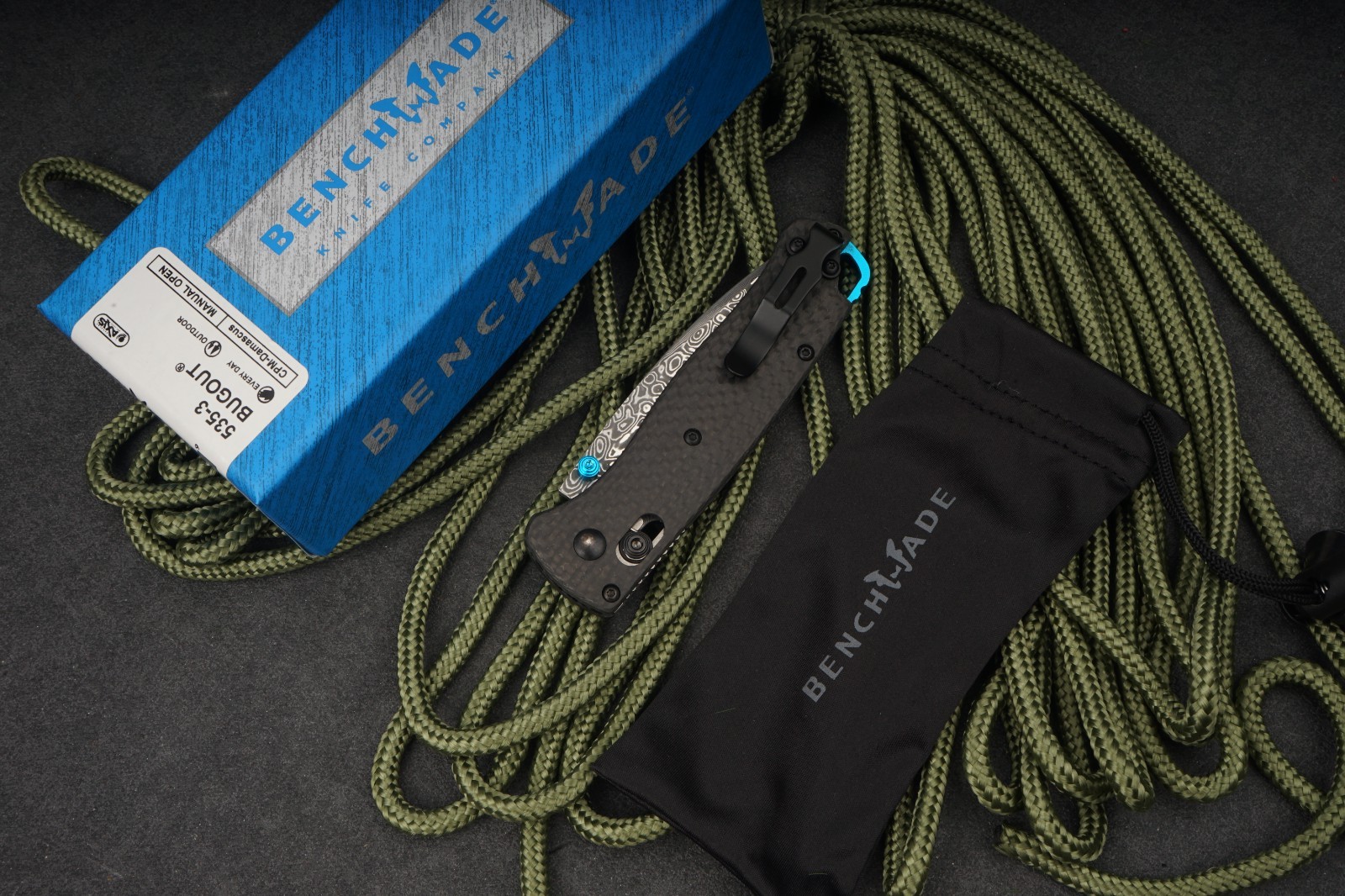 Benchmade 535 Bugout Damascus Folding Knife Carbon Fiber Handle Premium Axis EDC