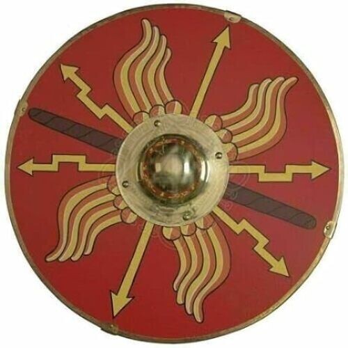 Medieval Collectible Battle Ready Wooden Handmade Design Red Roman Round Shield