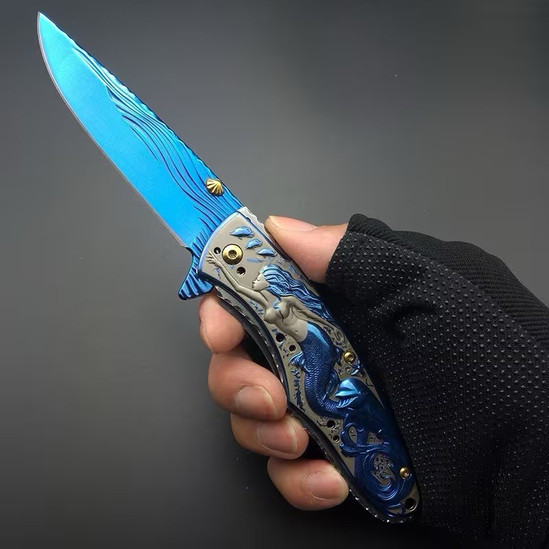 Blue Mermaid Dolphin Pocket Knife All Metal 3d Exquisite Beautiful 3d