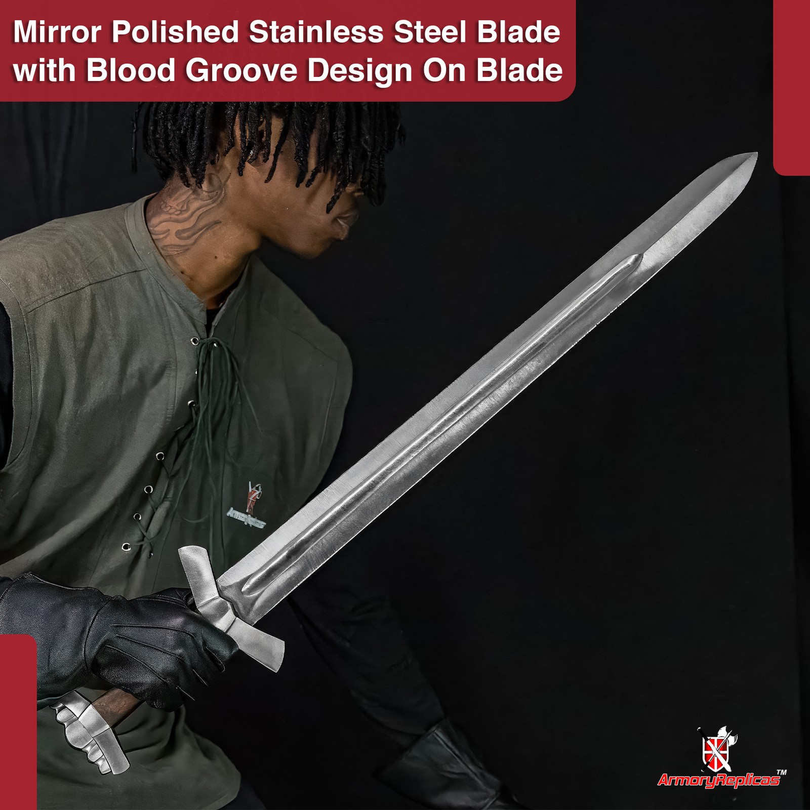Medieval Hand Forged Gram Full Tang Slayer Fafnir Viking Sword + Leather Sheath