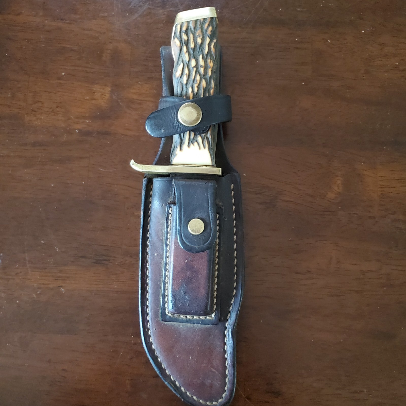 Schrade Fixed 5.5″ Blade Hunting Knife Stag Handle Leather Sheath 171UH