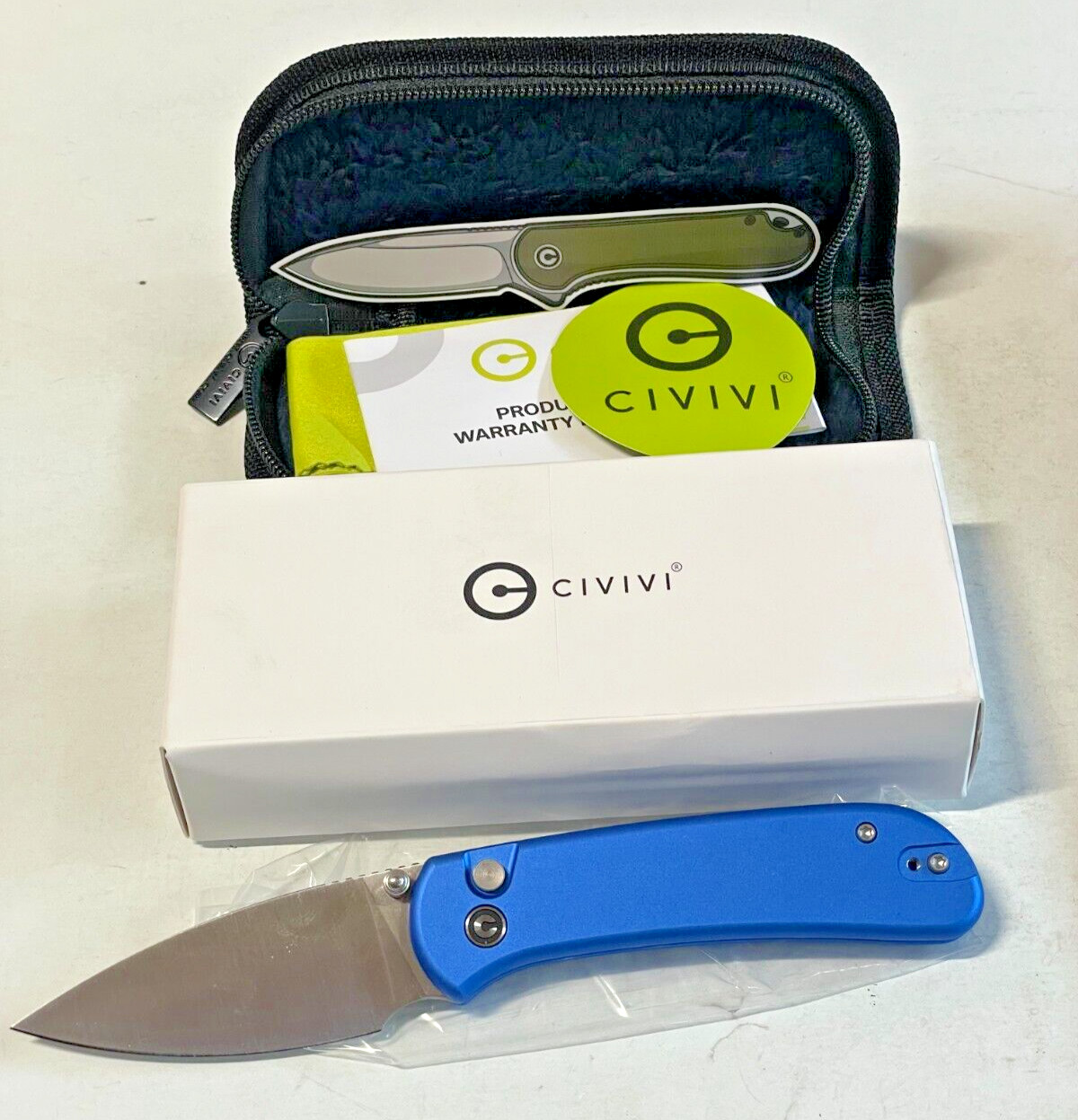 Civivi Qubit Lock 3″ 14C28N Blue Aluminum Pocket Folding Knife CC22030E-3 New