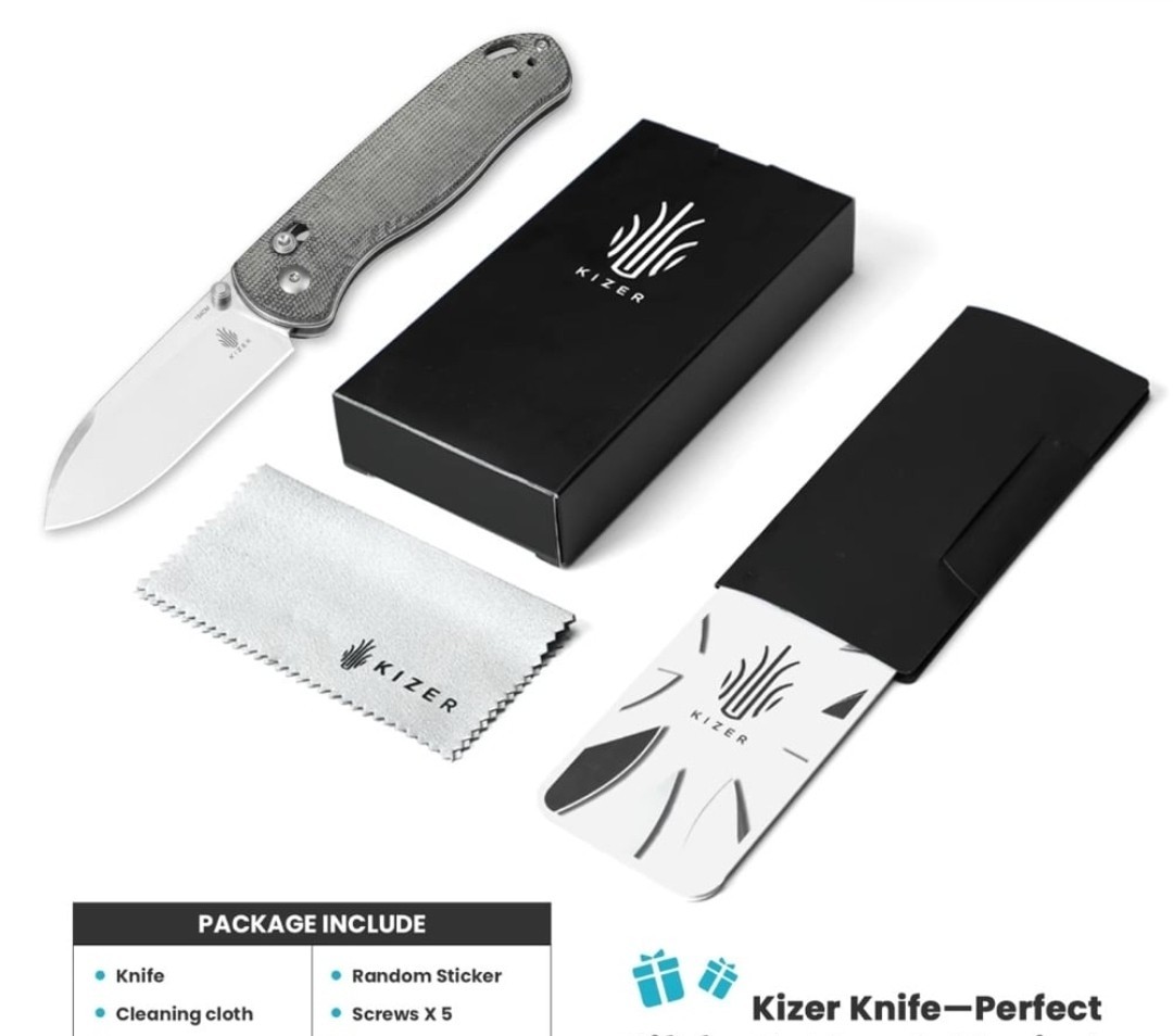 Kizer Drop Bear Folding Knife Gray Micarta Handle 154CM Plain Edge V3619C3