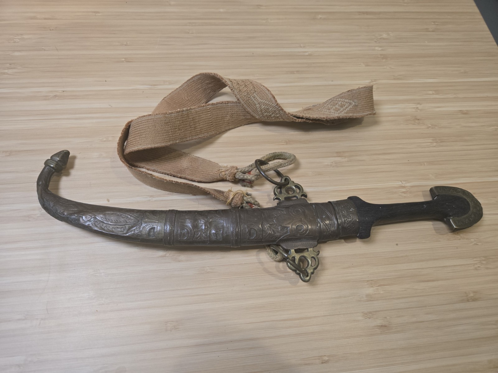 Antique Wood and Brass Dagger Knife Khanjar Islamic Middle Eastern 19th Century