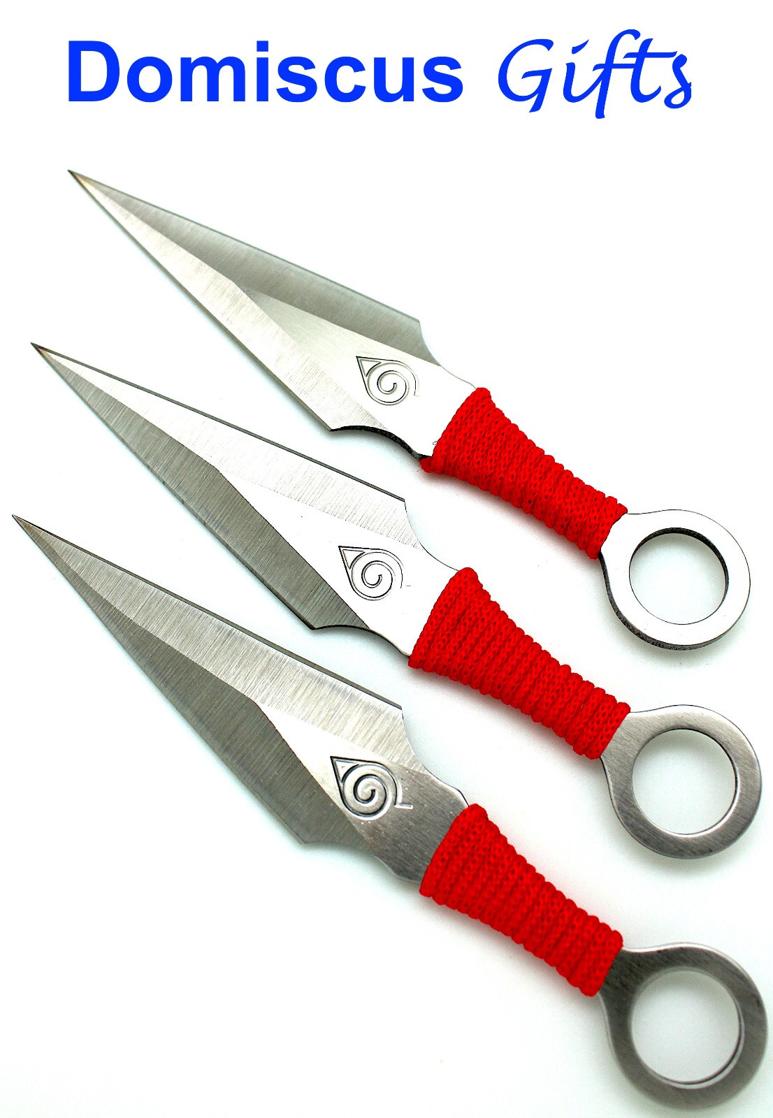6 1/2″ NEW 3 Pc AEROBLADES Silver Red Cord KUNAI THROWING KNIVES Throw Knife Set