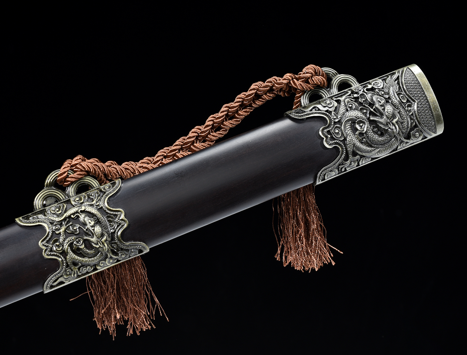 40» Flying Dragon Damascus Folded Steel Ebony Chinese Sword Handmade Qing Jian
