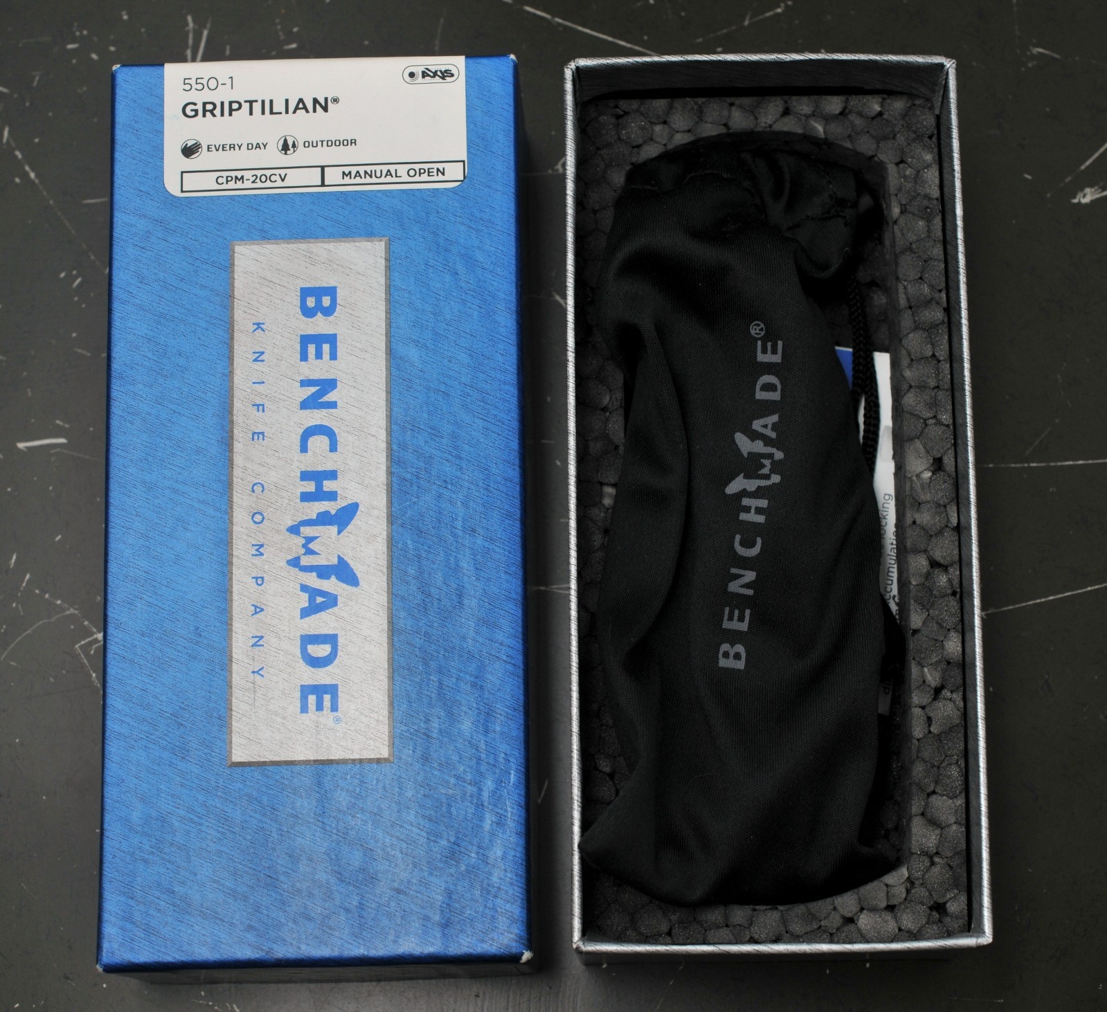 Benchmade 550-1 Griptilian 20CV Sheepsfoot Gray + Blue G10 , Rare / Discontinued