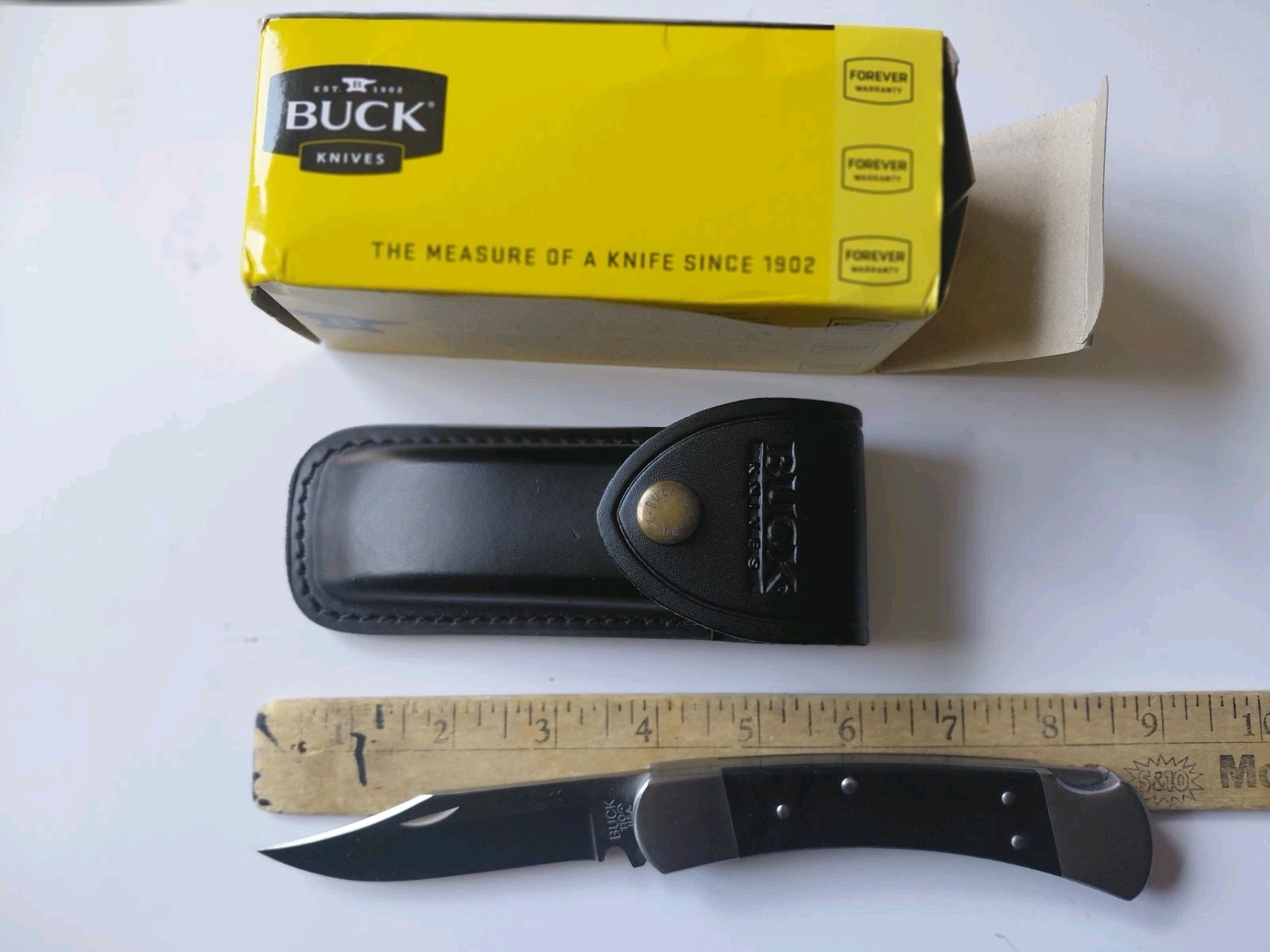 Buck 110 Folding Pocketknife Black Handle Steel Blade Lockback w/ Sheath & Box